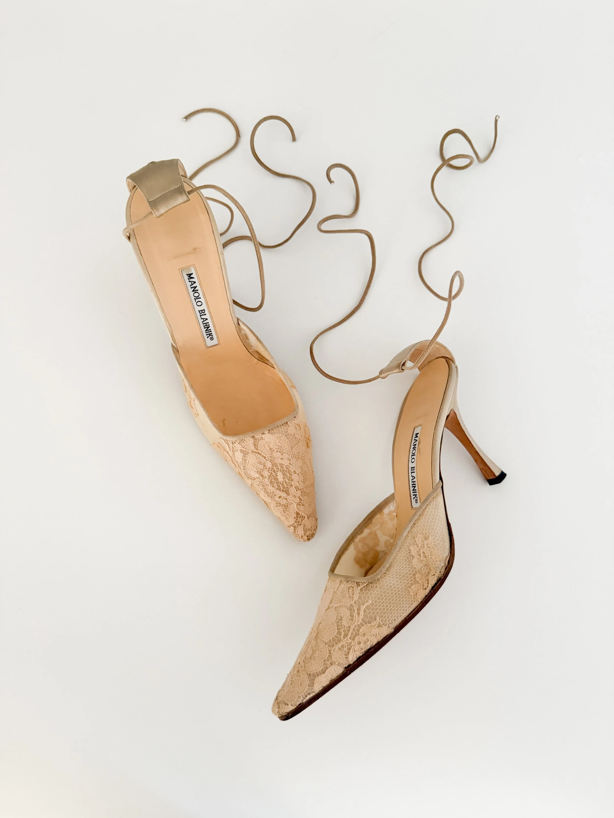 Manolo Blahnik Floral Embroidered Ankle Wrap Mule Heels (IT 36.5